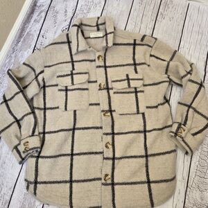 Z Supply Plaid Button Front Jacket Shirt Cream Black Size Small
